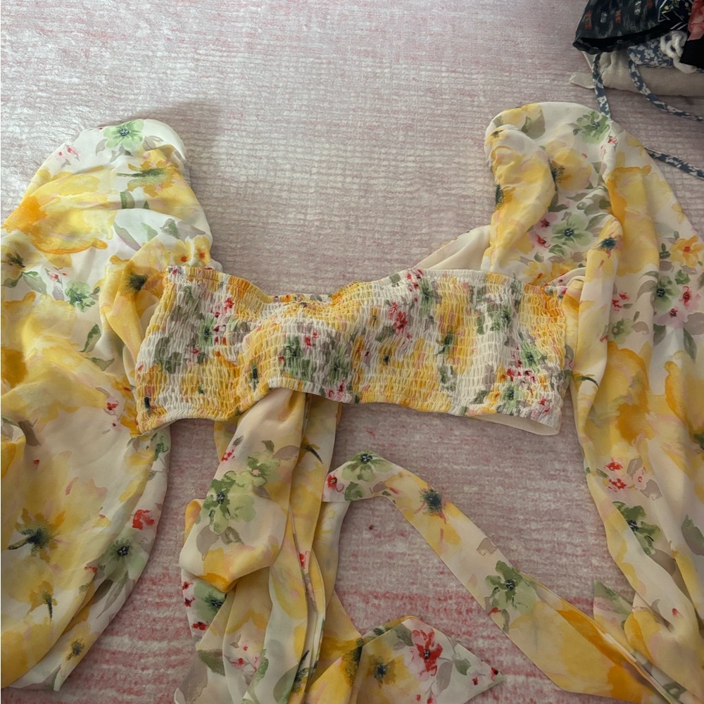 Windsor Yellow Floral Chiffon Crop Top